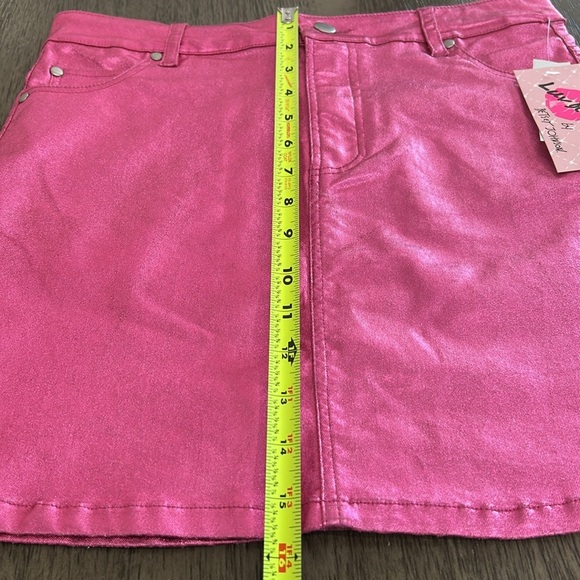 Luv Betsey by Betsey Johnson Pink Metallic Foil Mini Skirt Tween Size 14/16 NWT - Picture 10 of 11